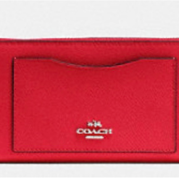 Coach Red/SV ACCORDION ZIP WALLET IN CROSSGRAIN LEATHER F54007 Below $250 Retail - Picture 2 of 3